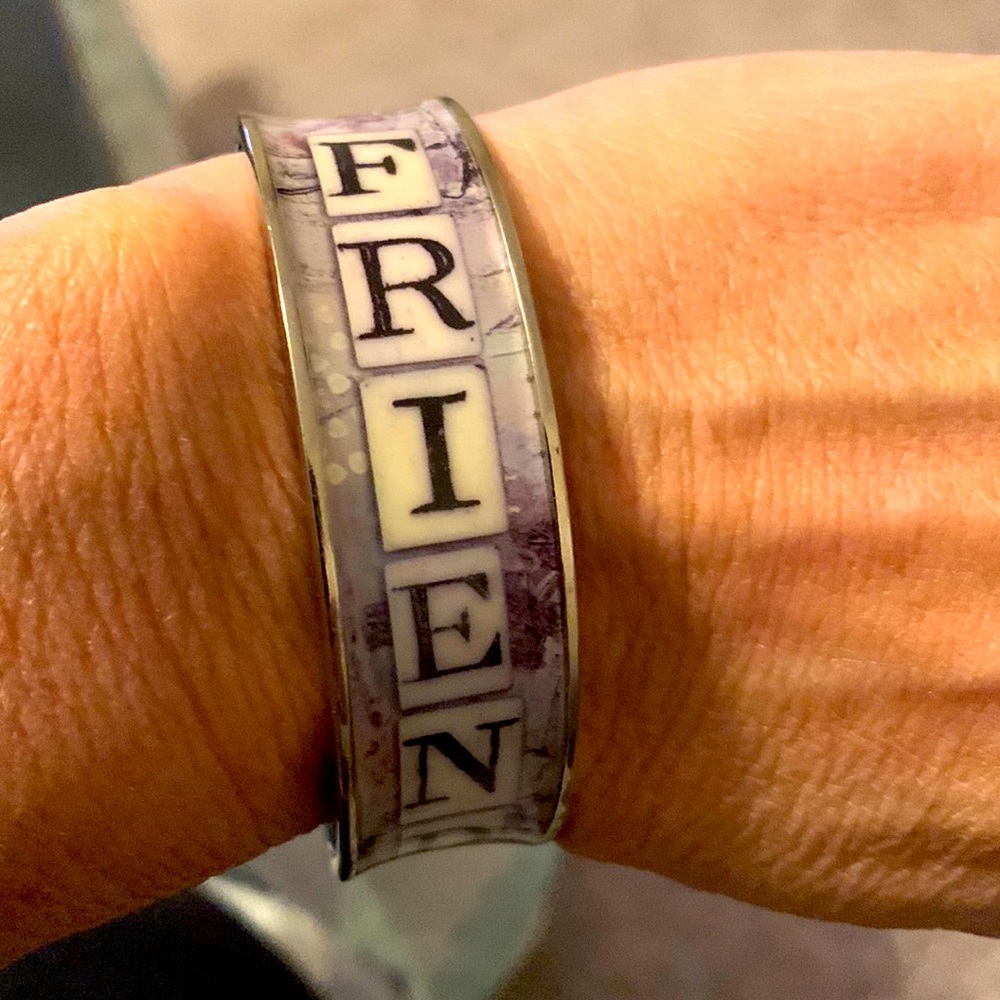 Eye candy for the soul, SALLY JEAN .a true friend. Silvertone bangle bracelet.